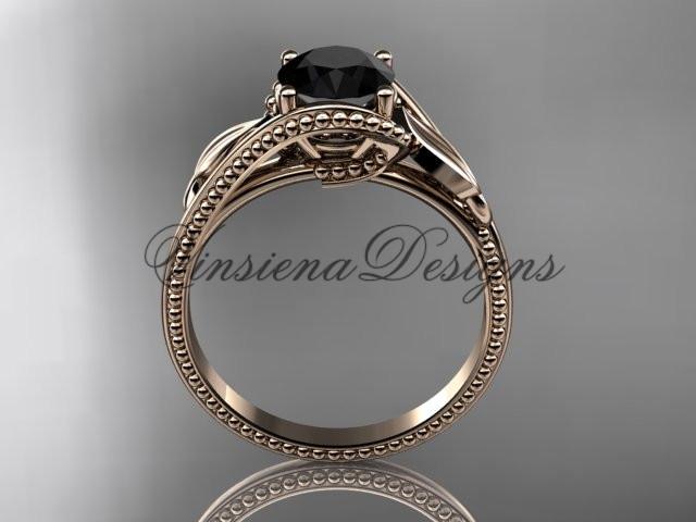 Unique 14kt rose gold engagement ring. Enhanced Black Diamond ADLR322
