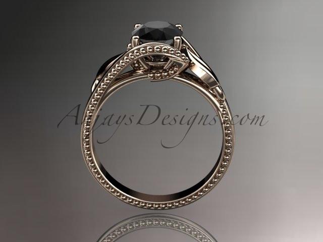 Unique 14kt rose gold engagement ring with a Black Diamond center stone ADLR322 - AnjaysDesigns
