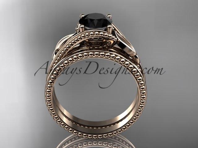 Unique 14kt rose gold engagement set with a Black Diamond center stone ADLR322S - AnjaysDesigns