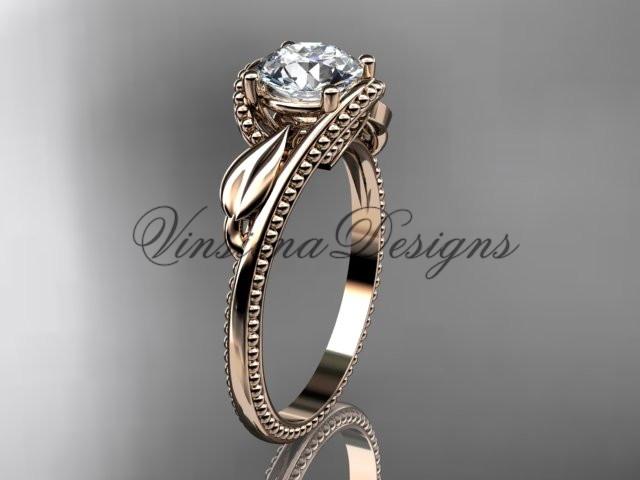 Unique 14kt rose gold engagement ring "Forever One" Moissanite ADLR322