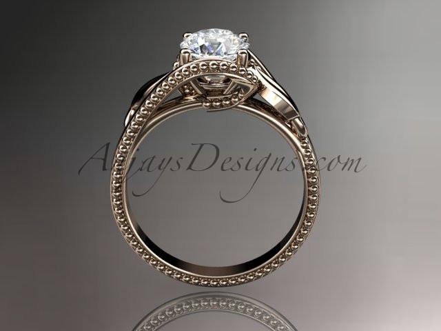 Unique 14kt rose gold engagement ring with a "Forever One" Moissanite center stone ADLR322 - AnjaysDesigns