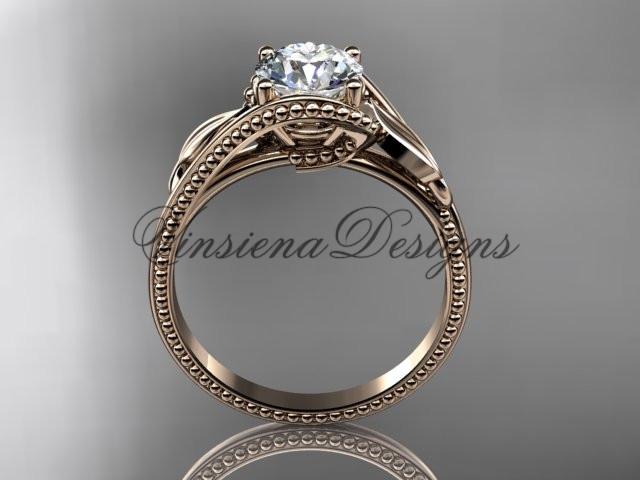 Unique 14kt rose gold engagement ring "Forever One" Moissanite ADLR322