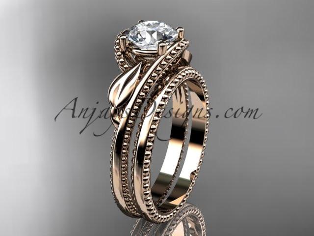 Unique 14kt rose gold engagement set with a "Forever One" Moissanite center stone ADLR322S - AnjaysDesigns