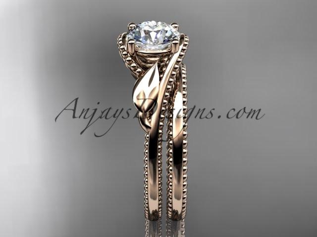 Unique 14kt rose gold engagement set with a "Forever One" Moissanite center stone ADLR322S - AnjaysDesigns