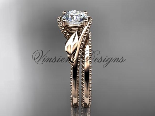 Unique 14kt rose gold engagement ring set. Enhanced Black Diamond ADLR322S