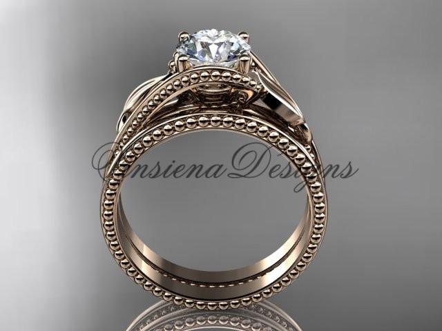 Unique 14kt rose gold engagement set, "Forever One" Moissanite ADLR322S