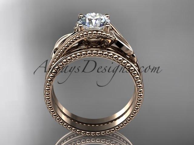 Unique 14kt rose gold engagement set with a "Forever One" Moissanite center stone ADLR322S - AnjaysDesigns