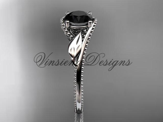 Unique Platinum leaf engagement ring. Enhanced Black Diamond ADLR322
