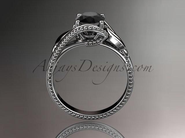 Unique 14kt white gold engagement ring with a Black Diamond center stone ADLR322 - AnjaysDesigns
