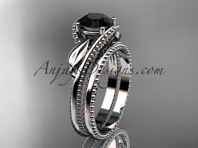 Unique 14kt white gold engagement set with a Black Diamond center stone ADLR322S - AnjaysDesigns