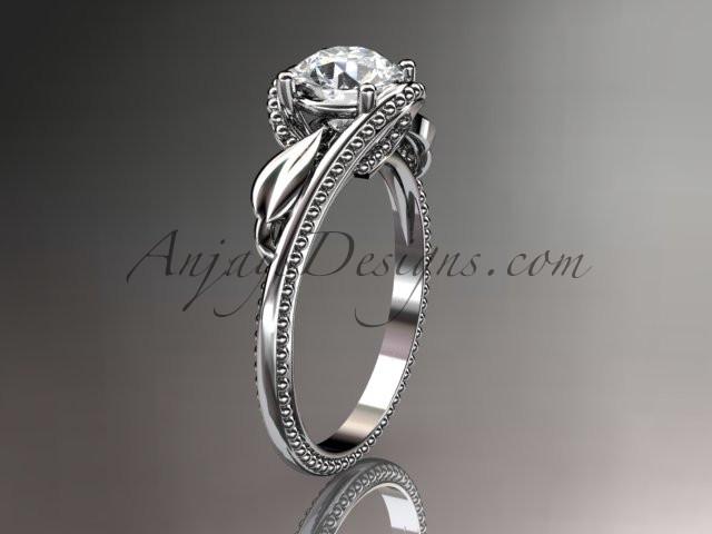Unique 14kt white gold engagement ring with a "Forever One" Moissanite center stone ADLR322 - AnjaysDesigns