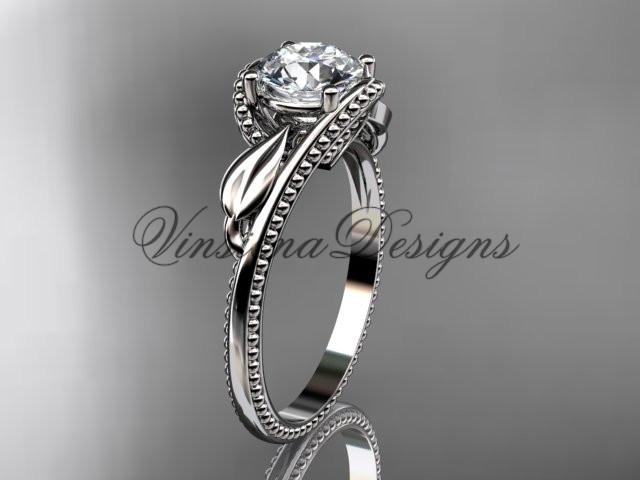 Unique Platinum engagement ring  "Forever One" Moissanite ADLR322