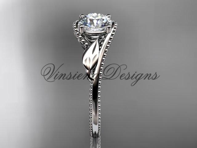 Unique Platinum engagement ring  "Forever One" Moissanite ADLR322