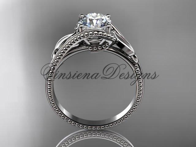 Unique Platinum engagement ring  "Forever One" Moissanite ADLR322