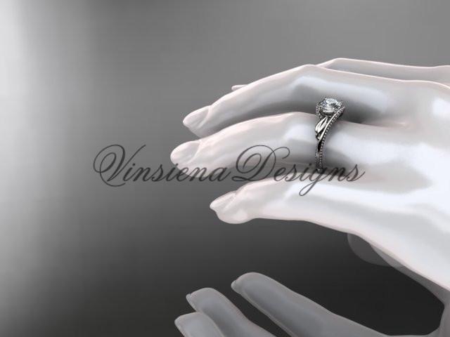 Unique 14kt white gold engagement ring "Forever One" Moissanite ADLR322