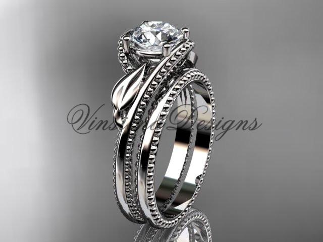 Unique platinum engagement set, "Forever One" Moissanite center stone ADLR322S