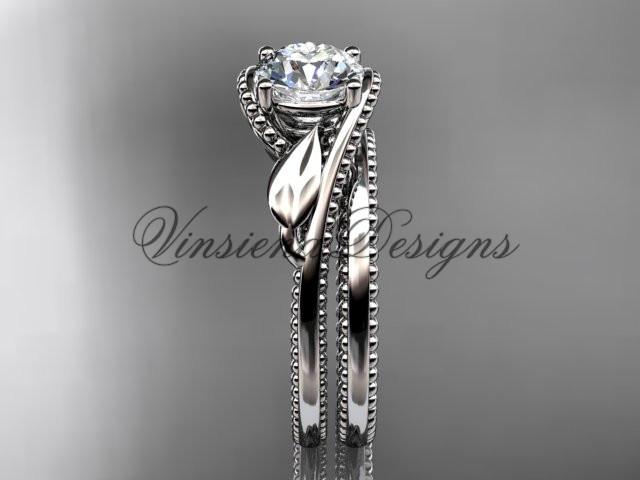 Unique platinum engagement set, "Forever One" Moissanite center stone ADLR322S