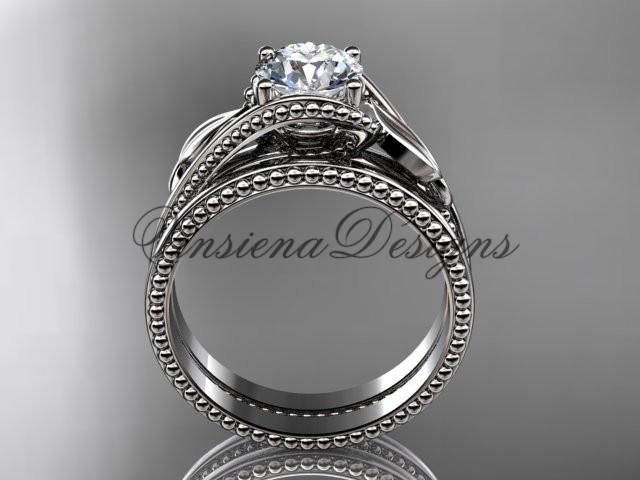 Unique platinum engagement set, "Forever One" Moissanite center stone ADLR322S
