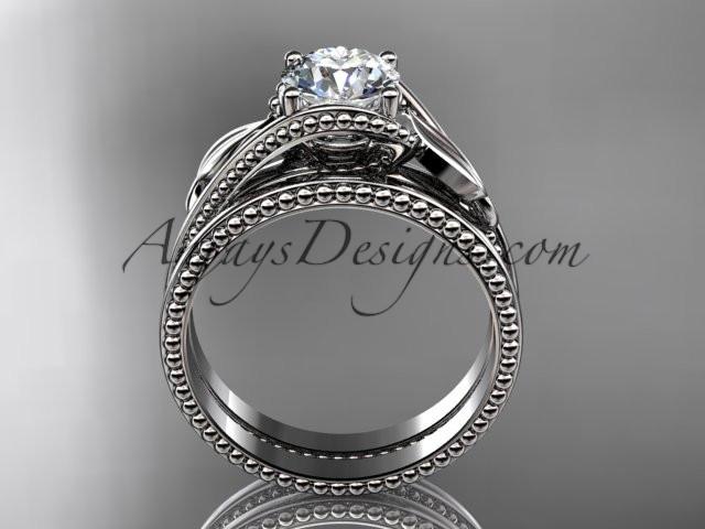 Unique platinum engagement set with a "Forever One" Moissanite center stone ADLR322S - AnjaysDesigns