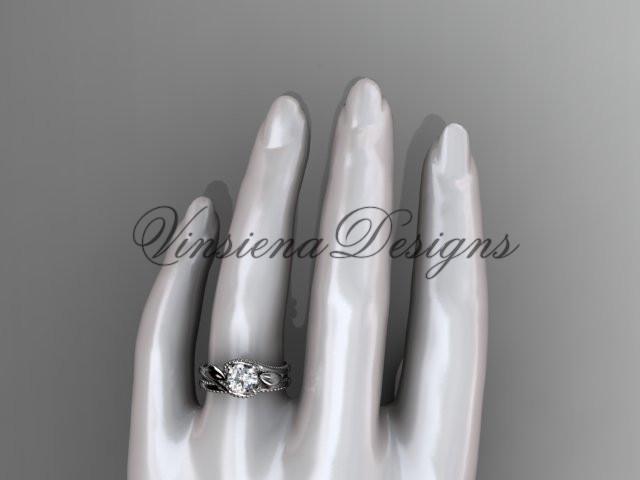 Unique platinum engagement set, "Forever One" Moissanite center stone ADLR322S