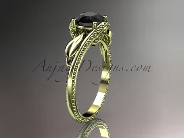 Unique 14kt yellow gold engagement ring with a Black Diamond center stone ADLR322 - AnjaysDesigns