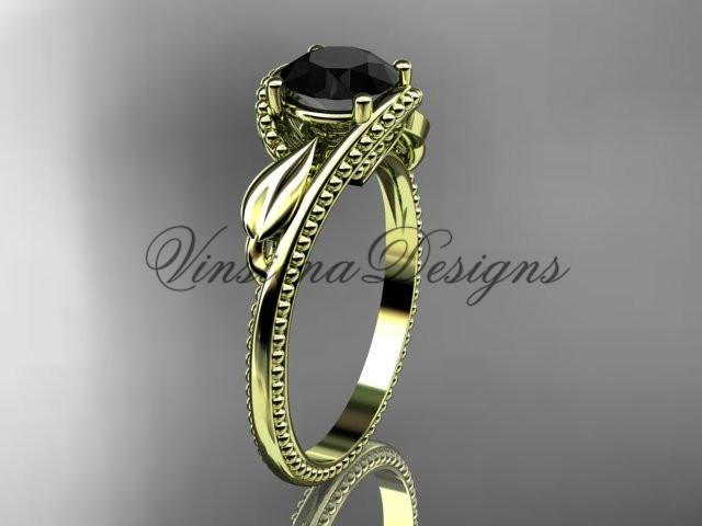 Unique 14kt yellow gold engagement ring, Enhanced Black Diamond ADLR322