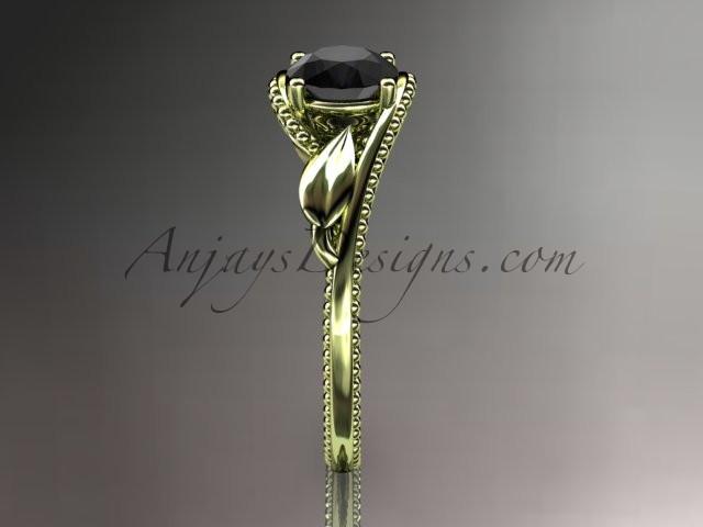 Unique 14kt yellow gold engagement ring with a Black Diamond center stone ADLR322 - AnjaysDesigns