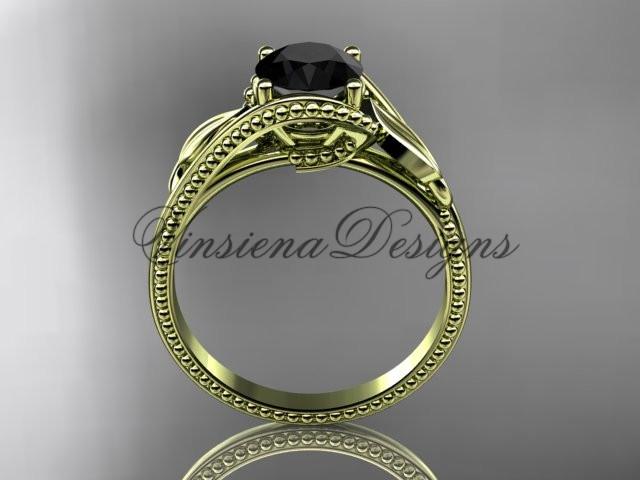 Unique 14kt yellow gold engagement ring, Enhanced Black Diamond ADLR322