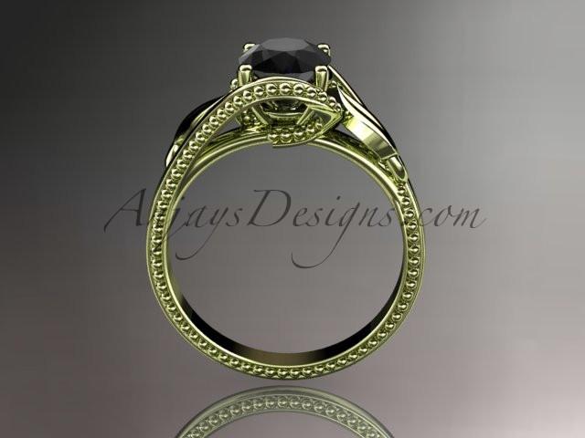 Unique 14kt yellow gold engagement ring with a Black Diamond center stone ADLR322 - AnjaysDesigns