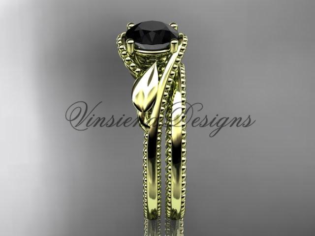 Unique 14kt yellow gold engagement ring set, Enhanced Black Diamond ADLR322S