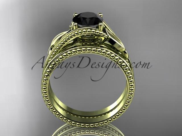 Unique 14kt yellow gold engagement set with a Black Diamond center stone ADLR322S - AnjaysDesigns