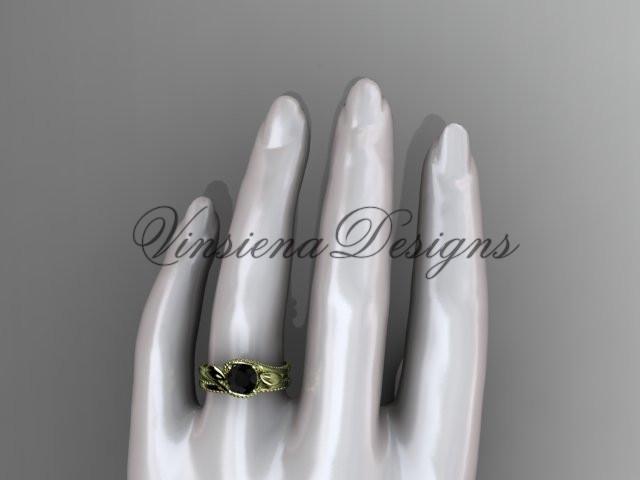 Unique 14kt yellow gold engagement ring set, Enhanced Black Diamond ADLR322S