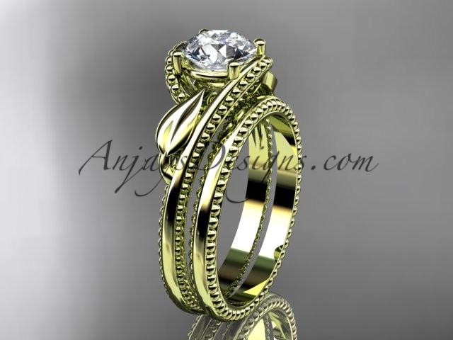 Unique 14kt yellow gold engagement set with a "Forever One" Moissanite center stone ADLR322S - AnjaysDesigns