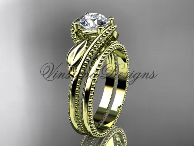 Unique 14kt yellow gold engagement set, "Forever One" Moissanite ADLR322S