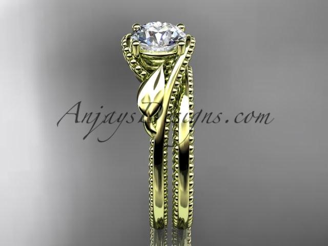 Unique 14kt yellow gold engagement set with a "Forever One" Moissanite center stone ADLR322S - AnjaysDesigns