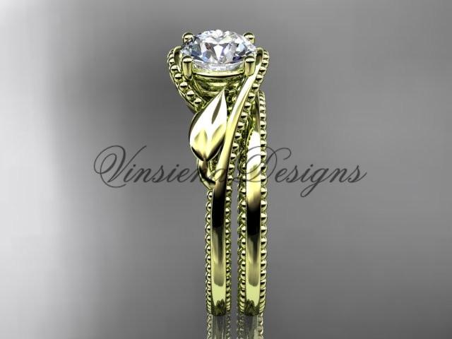 Unique 14kt yellow gold engagement set, "Forever One" Moissanite ADLR322S