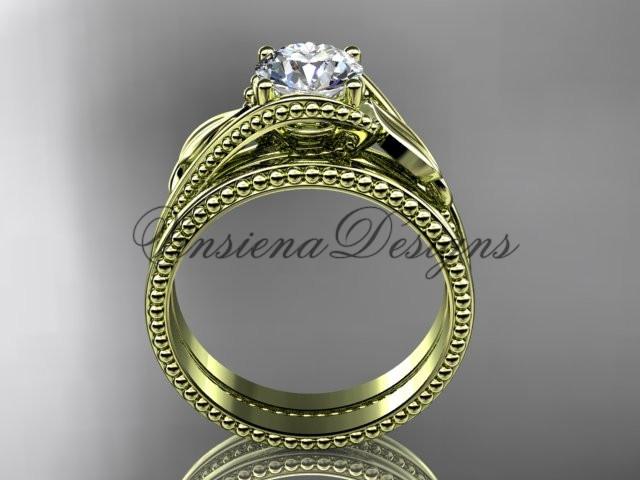 Unique 14kt yellow gold engagement set, "Forever One" Moissanite ADLR322S