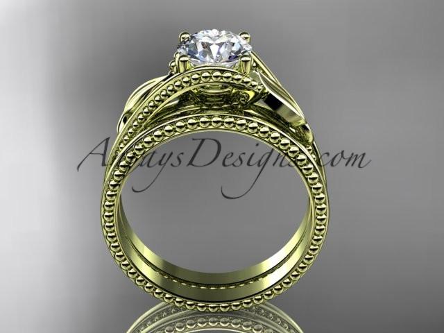 Unique 14kt yellow gold engagement set with a "Forever One" Moissanite center stone ADLR322S - AnjaysDesigns