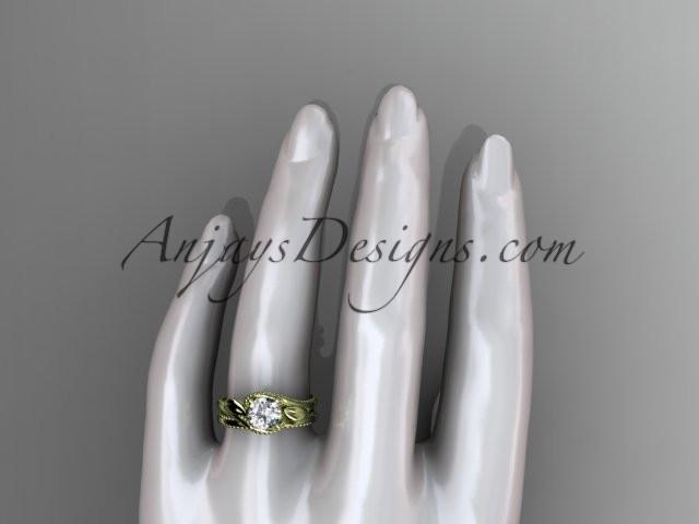 Unique 14kt yellow gold engagement set with a "Forever One" Moissanite center stone ADLR322S - AnjaysDesigns