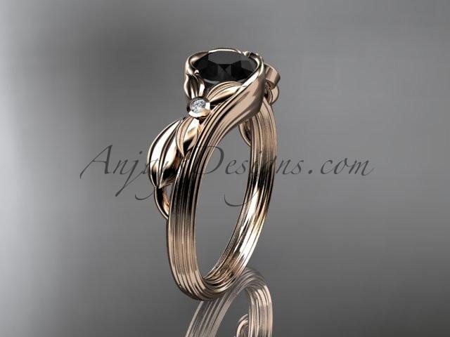 Unique 14kt rose gold diamond floral engagement ring with a Black Diamond center stone ADLR324 - AnjaysDesigns