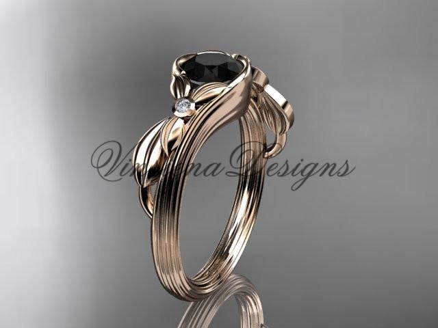 14k rose gold diamond floral engagement ring, Enhanced Black Diamond ADLR324