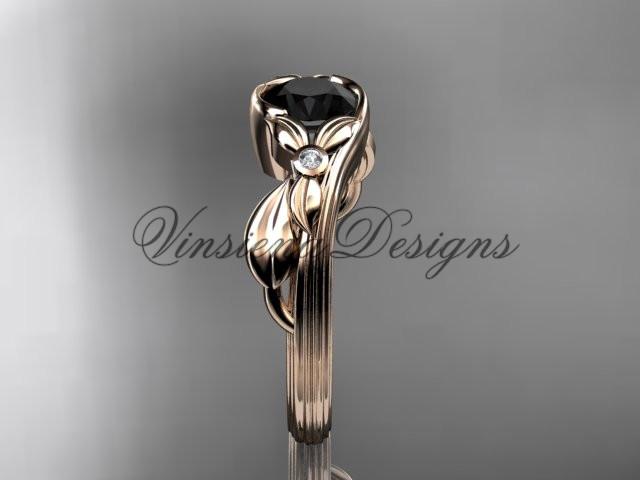 14k rose gold diamond floral engagement ring, Enhanced Black Diamond ADLR324