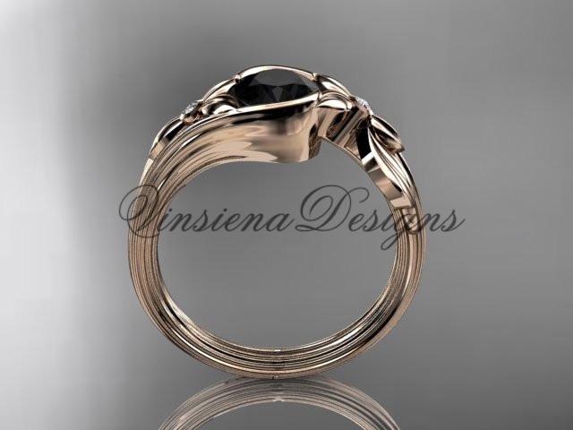 14k rose gold diamond floral engagement ring, Enhanced Black Diamond ADLR324