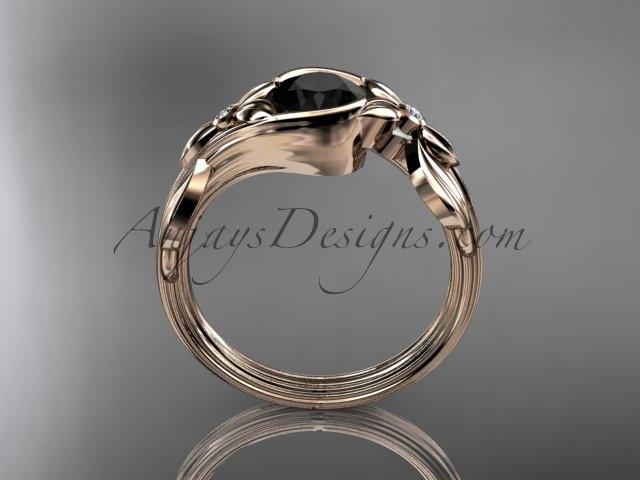 Unique 14kt rose gold diamond floral engagement ring with a Black Diamond center stone ADLR324 - AnjaysDesigns