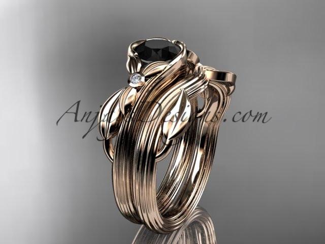 Unique 14kt rose gold diamond floral engagement set with a Black Diamond center stone ADLR324S - AnjaysDesigns
