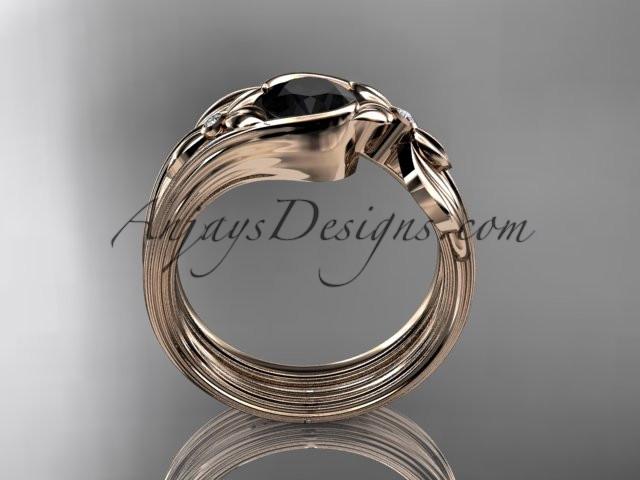 Unique 14kt rose gold diamond floral engagement set with a Black Diamond center stone ADLR324S - AnjaysDesigns