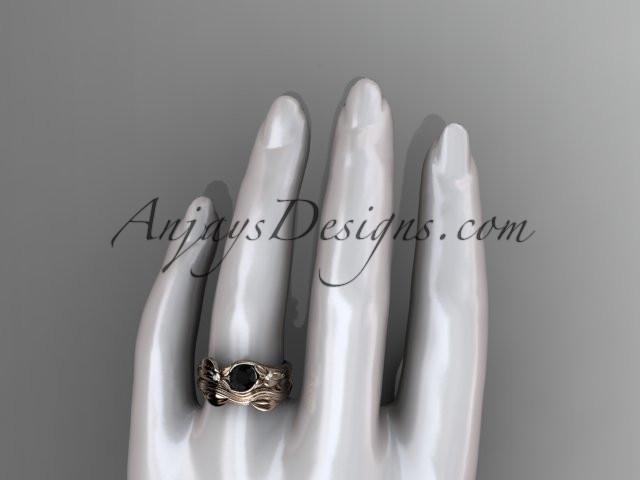 Unique 14kt rose gold diamond floral engagement set with a Black Diamond center stone ADLR324S - AnjaysDesigns