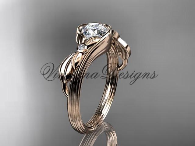 14k rose gold diamond floral engagement ring "Forever One" Moissanite ADLR324