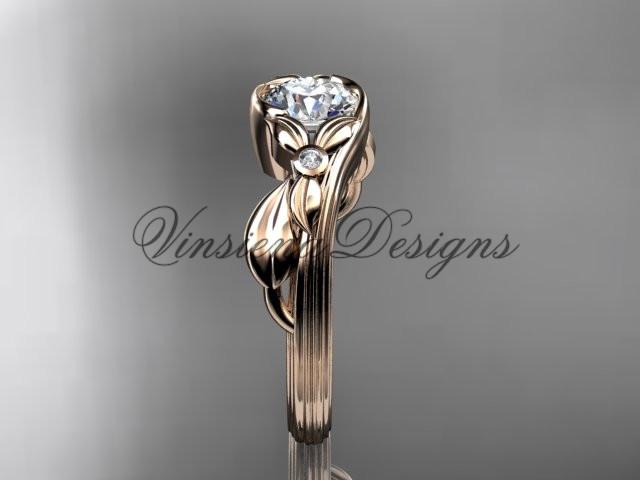 14k rose gold diamond floral engagement ring "Forever One" Moissanite ADLR324