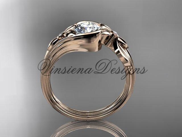14k rose gold diamond floral engagement ring "Forever One" Moissanite ADLR324